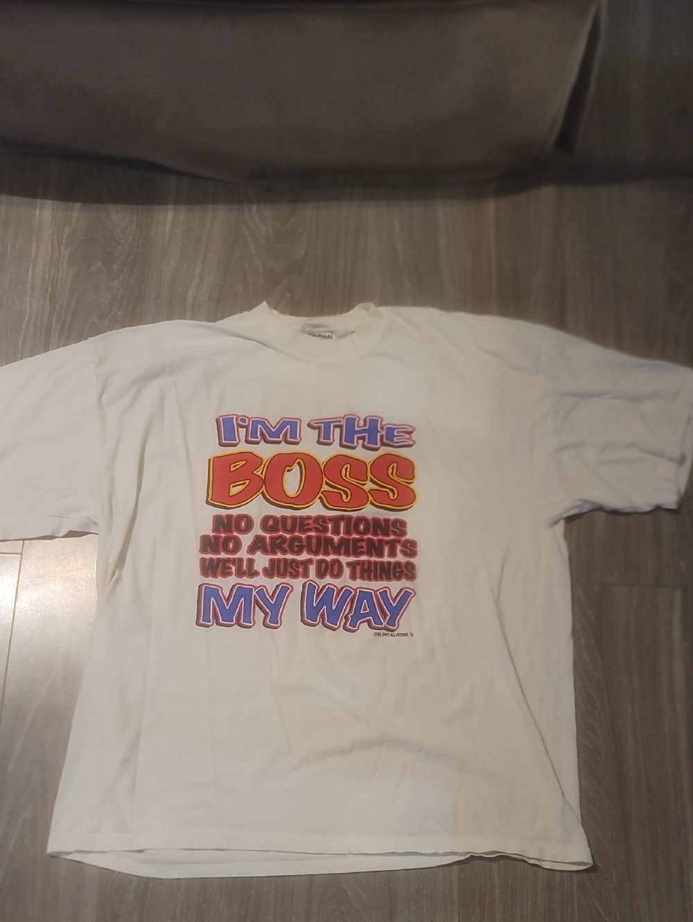 vintage White Graphic Tee - "I'm The Boss"